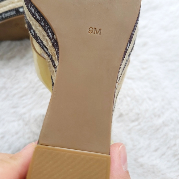 Juicy Couture Y2K Patent Leather Platform Hearts Espadrille Lemon Yellow Wedge - Picture 9 of 10